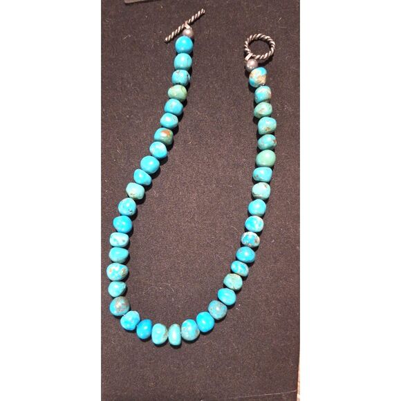 Blue Turquoise Stone Navajo Pearls Sterling Silver Necklace Toggle Clasp - Picture 1 of 7